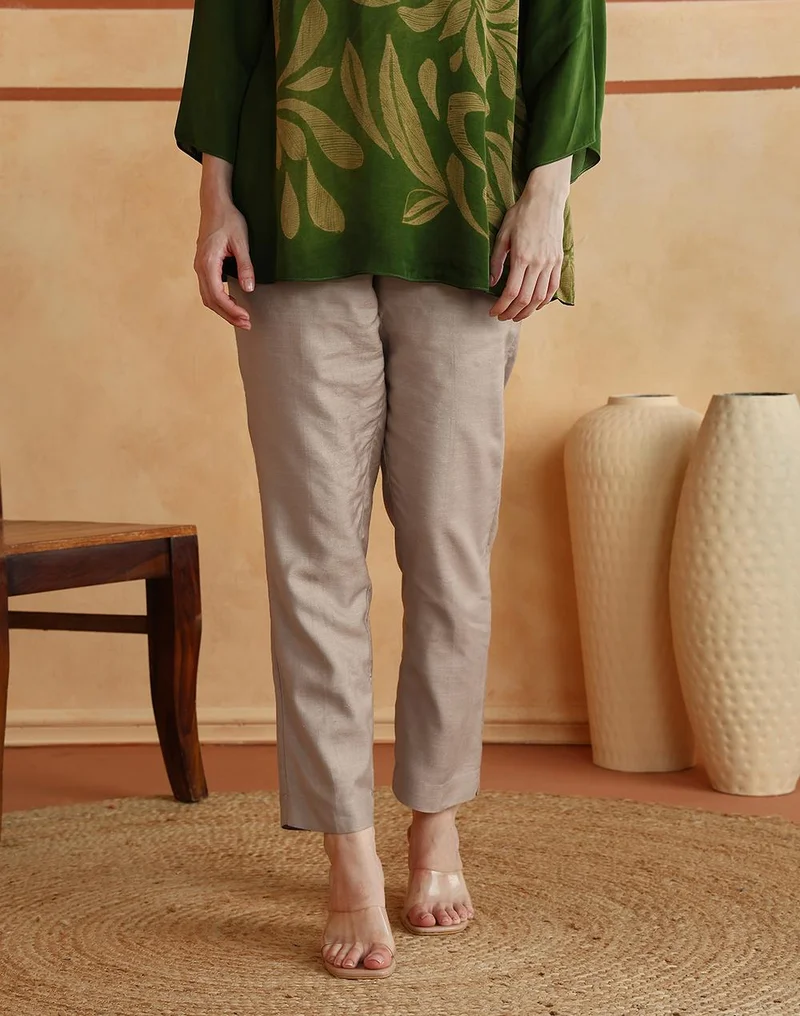 Fabindia  Beige Viscose Silk Slim Fit Formal Kosi Pant for Women | Best Price UAE