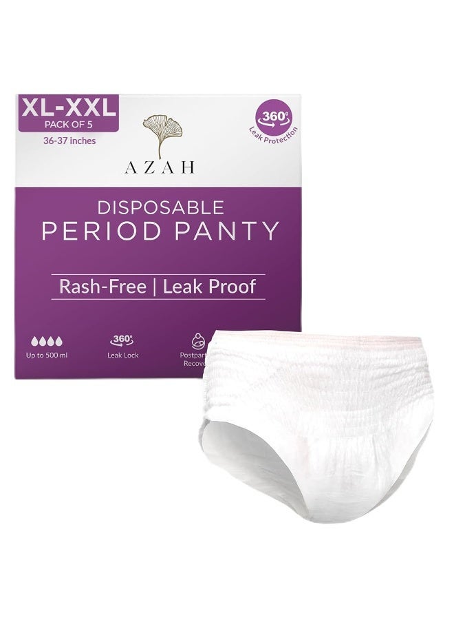 Azah Period Panty for Girls [XL-XXL, Pack of 5] | Leak Proof & Rash Free | Disposable Period Panty for Women Heavy Flow | 12 Hrs Protection | Super Absorbent 360° Coverage | All Night Protection - Image 1