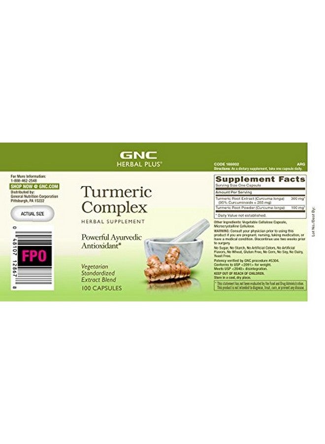 Herbal Plus Turmeric Complex 100 Capsules Powerful Ayurvedic Antioxidant