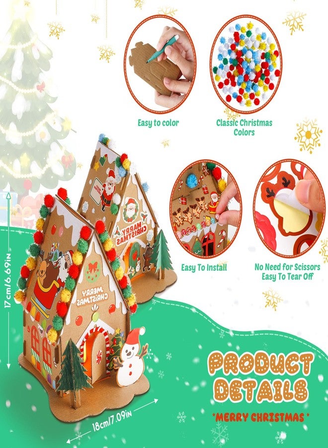 Poen مجموعة حرفة منزل الزنجبيل لعيد الميلاد من بون 12 قطعة - منزل كرتوني DIY مع كرات بوم، وأقلام، وملصقات، وشريط لتزيين حفلة عيد الميلاد (أسلوب أنيق) - Image 5