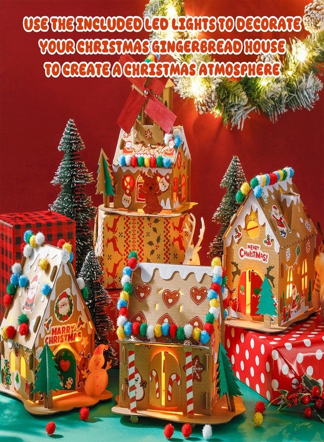 Poen مجموعة حرفة منزل الزنجبيل لعيد الميلاد من بون 12 قطعة - منزل كرتوني DIY مع كرات بوم، وأقلام، وملصقات، وشريط لتزيين حفلة عيد الميلاد (أسلوب أنيق) - Image 2