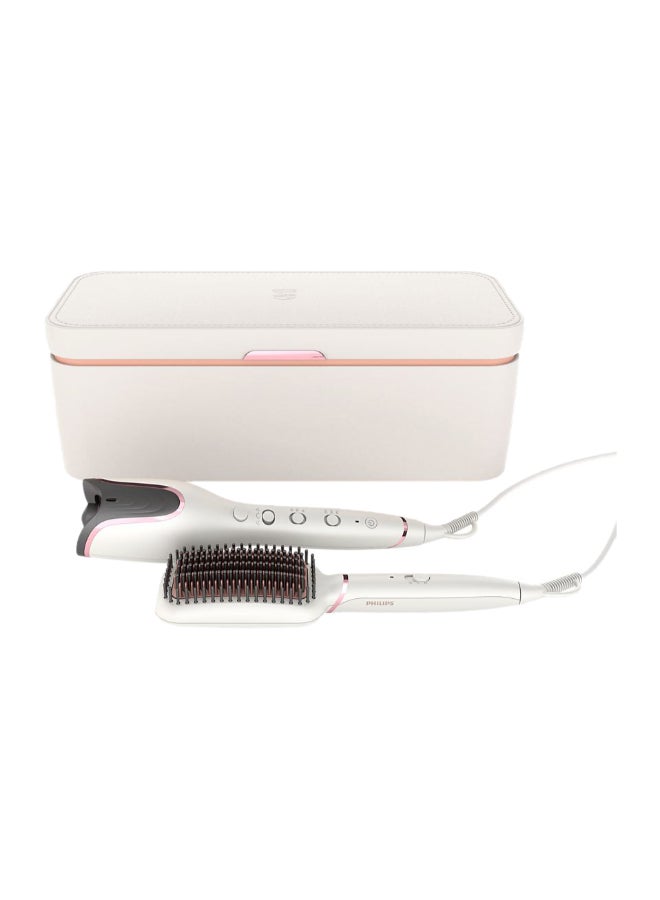 Philips StyleCare Auto Curler And Heated Straightening Brush BHH888/03, 2 Years Warranty White/Pink - Image 1
