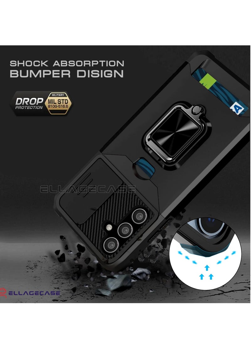ELLAGECASE حافظة مقاومة للصدمات مع فتحة بطاقة، قاعدة وحماية كاميرا قوية لهاتف سامسونج جالاكسي S23 FE – تشمل لوحة معدنية مخفية - Image 2