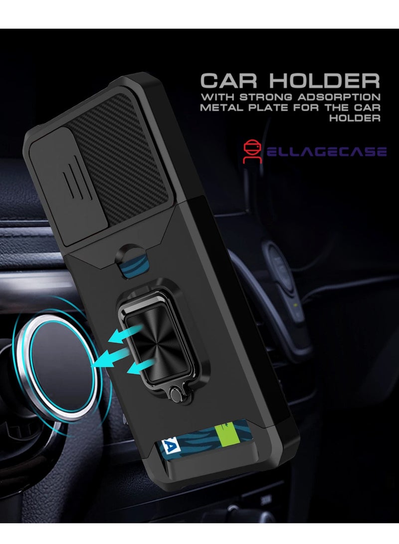 ELLAGECASE حافظة مقاومة للصدمات مع فتحة بطاقة، قاعدة وحماية كاميرا قوية لهاتف سامسونج جالاكسي S23 FE – تشمل لوحة معدنية مخفية - Image 4