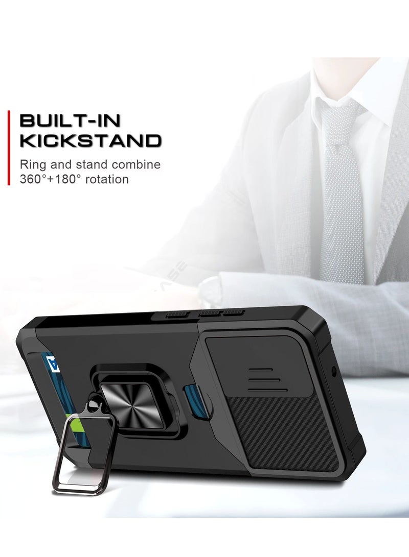 ELLAGECASE حافظة مقاومة للصدمات مع فتحة بطاقة، قاعدة وحماية كاميرا قوية لهاتف سامسونج جالاكسي S23 FE – تشمل لوحة معدنية مخفية - Image 5