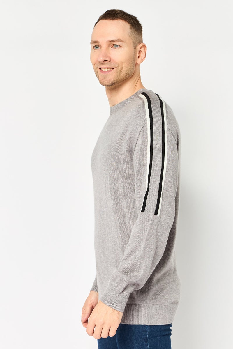 SELECTED Men Crew Neck Knitted Sweater, Grey - Image 3