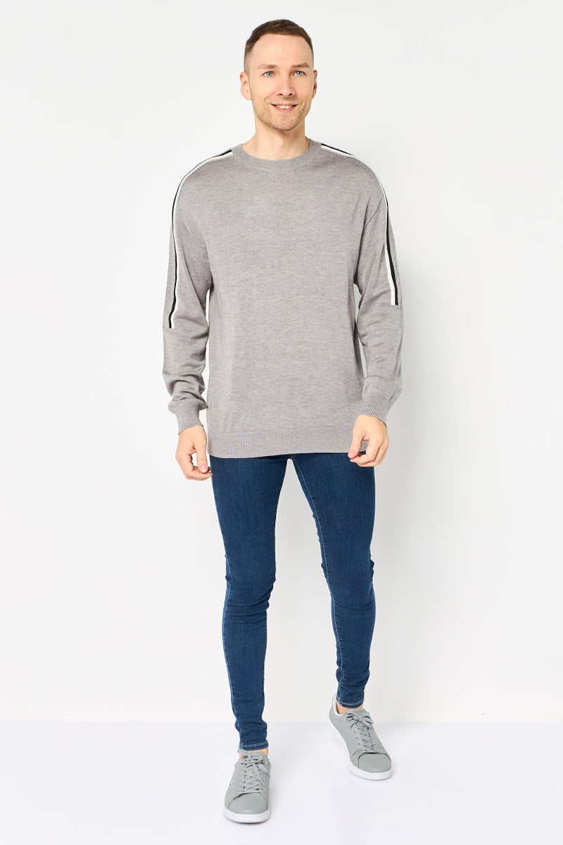 SELECTED Men Crew Neck Knitted Sweater, Grey - Image 2
