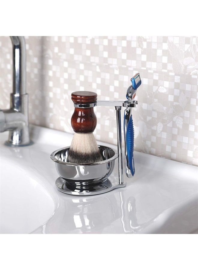 PerPro Deluxe Stainless Shave Razor Stand + Shaving Soap Bowl with Shaving Brush,Compatible with Gillette Fusion and Mach 3,Double Edge Safety Razor,Cartridge Razor - Image 2