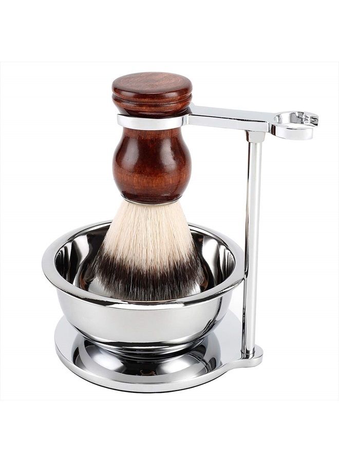 PerPro Deluxe Stainless Shave Razor Stand + Shaving Soap Bowl with Shaving Brush,Compatible with Gillette Fusion and Mach 3,Double Edge Safety Razor,Cartridge Razor - Image 1