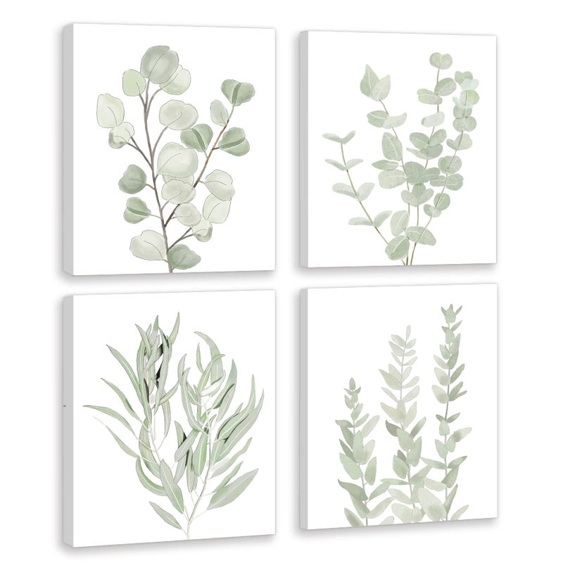 FRAMED Botanical Plant Canvas Wall ArtBoho Plant Wall Decor for BedroomMinimalist Floral Prints for Living RoomLight Green Botanical Art Painting for OfficeSet of 48x 10