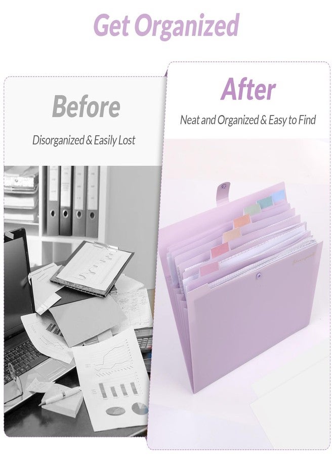 SKYDUE Expanding File Folder, Accordion File Organizer with 8 Pocket & Inner Card Pocket, Expandable Document Paper Receipt Holder for School Office Hospital, Letter/A4 Size Purple - Image 5