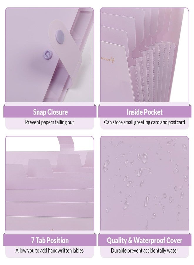 SKYDUE Expanding File Folder, Accordion File Organizer with 8 Pocket & Inner Card Pocket, Expandable Document Paper Receipt Holder for School Office Hospital, Letter/A4 Size Purple - Image 2
