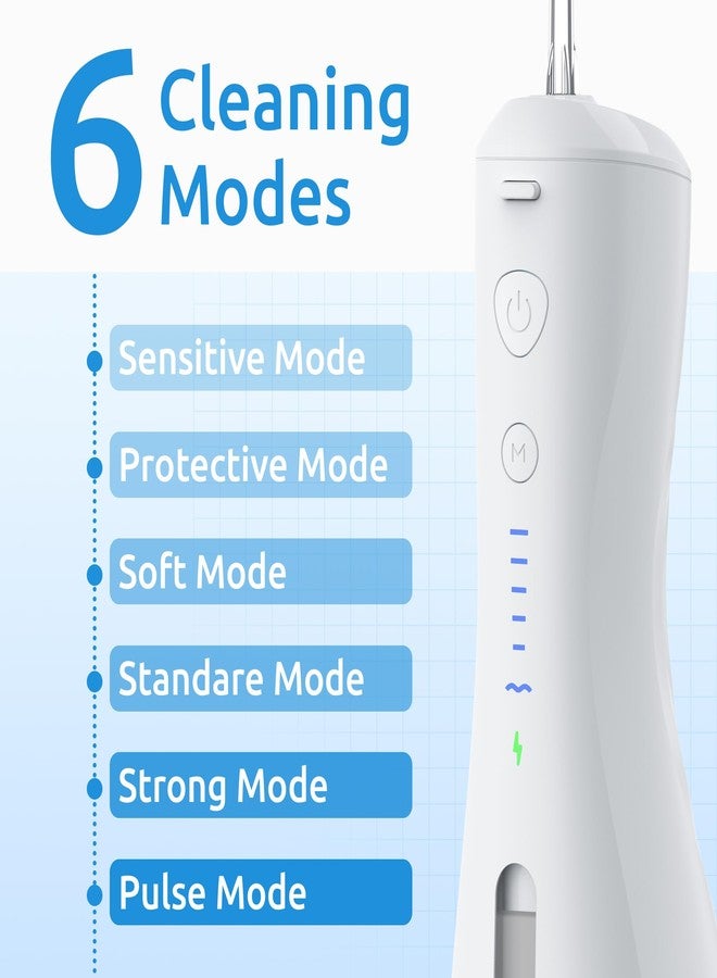 SYNHOPE Water Flosser [Dental Cordless Portable] 6 Modes & IPX7 Waterproof Rechargeable Oral Irrigator Water Teeth Cleaner Floss Pick, Home Use WaterFlossers for Braces Bridges/Gum Care (White) - Image 3