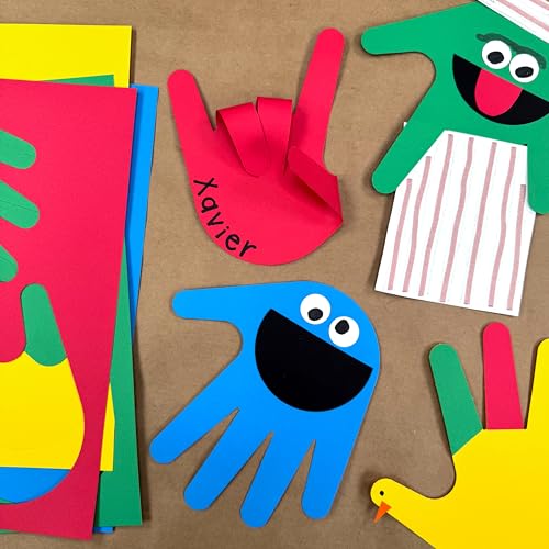 FreshCut Crafts 48 Piece Handprint Primary Cutouts with IDEA Guide, US Made 2-Sided Brightly Colored Card Stock Punch Out Handprint Paper Accents for Bulletin Boards, Classroom Decor, Back to School & DIY Crafting - Image 2