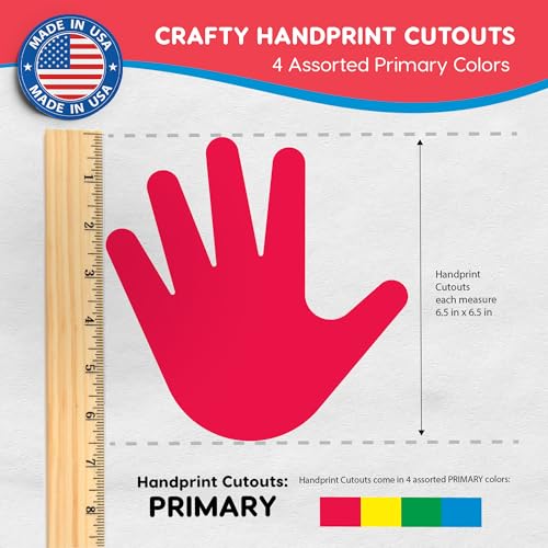FreshCut Crafts 48 Piece Handprint Primary Cutouts with IDEA Guide, US Made 2-Sided Brightly Colored Card Stock Punch Out Handprint Paper Accents for Bulletin Boards, Classroom Decor, Back to School & DIY Crafting - Image 4