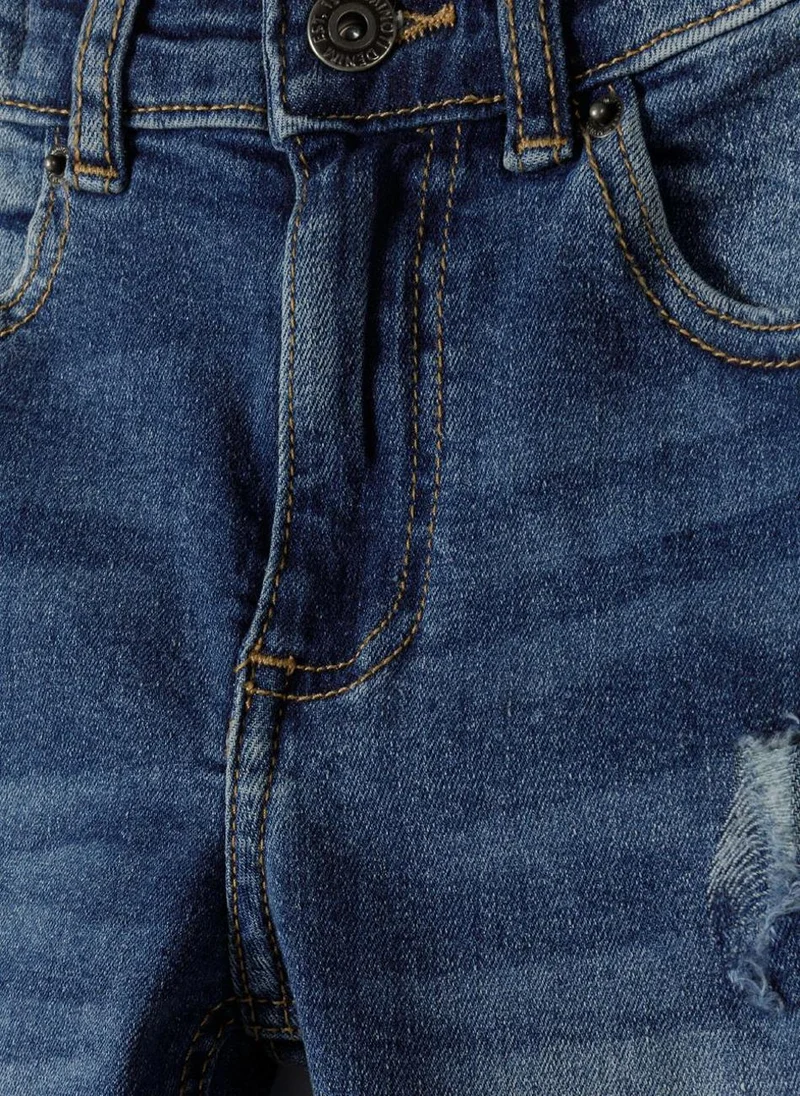 مينوتي Kids Boys  Denim Ripped Straight Leg Jeans
