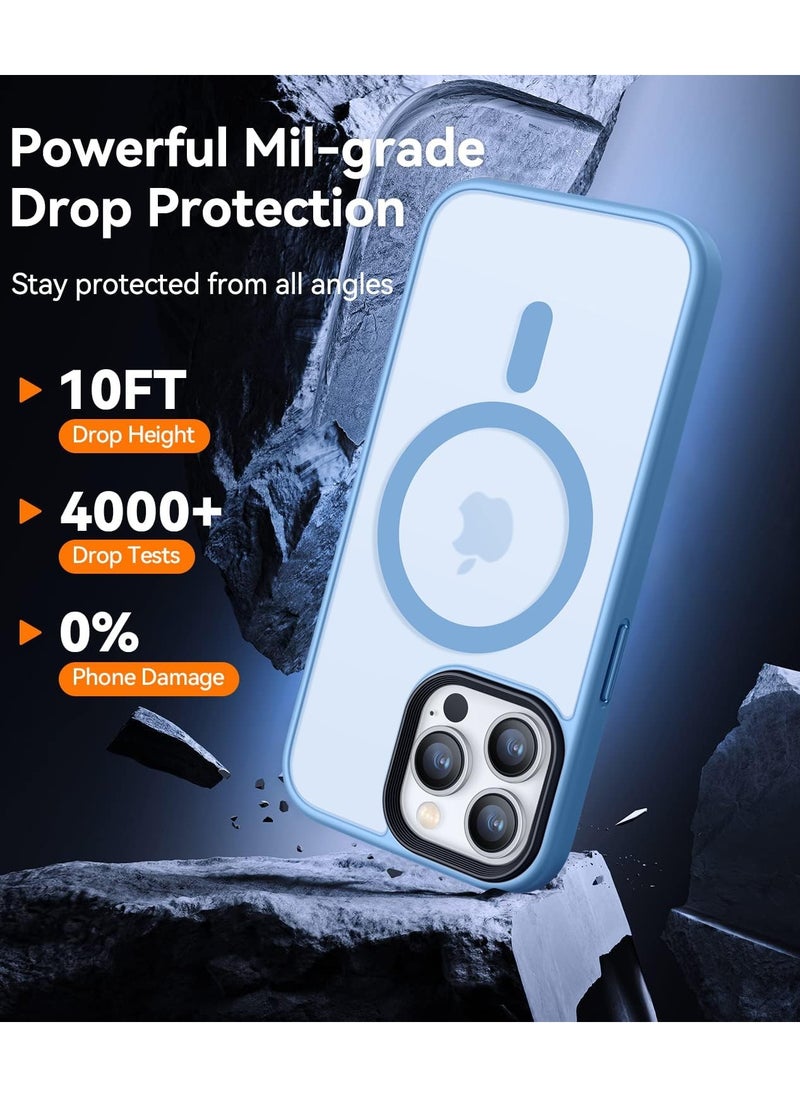 ماركة غير محددة حافظة مغناطيسية لهاتف آيفون 14 برو 6.1 متوافقة مع حافظة MagSafe ذات الحماية العسكرية ومضادة للصدمات وشفافة غير لامعة ومضادة للخدش ومضادة للصدمات (أزرق فاتح)  - Image 4