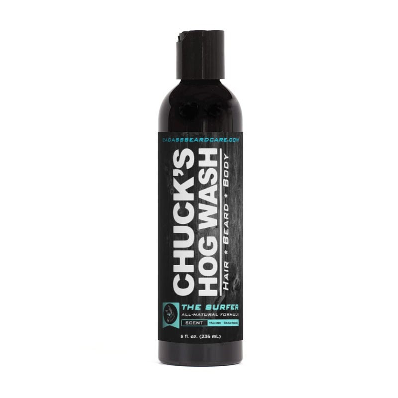 Badass Beard Care Chucks Hog Wash  All Natural Beard and Body Wash  The Surfer Scent 8 oz  Leaves Your Beard Softer than its Ever Been and is Suitable for Daily Use