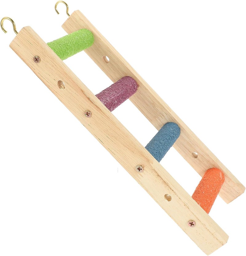 SHINEOFI Parrot Climbing and Hamster Ladder Wooden Chew Stair with 4 Steps for Small Animals Bird Cage Accessory - Image 1