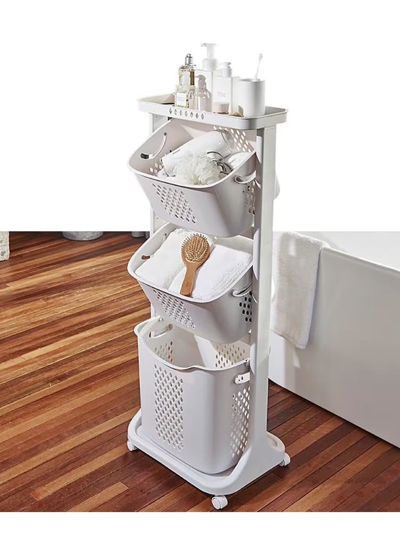 DubaiGallery 3-Layer Laundry Basket Bathroom Clothes Storage Basket, Household Simple Shelf can Put Vegetables, Fruits, Spices for Bathroom, Kitchen, Living Room - Image 3