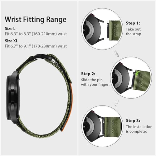 ULTIMAL Compatible with Samsung Galaxy Watch 7 6 5 4 FE 40mm 44mm/6 Classic 43mm 47mm/5 Pro 45mm/4 Classic 42mm 46mm, 20mm Nylon Adjustable Sports Strap for Men Women (BLACK, L) - Image 3