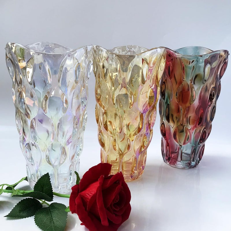 Eastern Rock Heavy Flower Glass Vase Thickened 3.5lb 9.5inch Sparkle vase Bohemian Style, for Centerpieces,Kitchen,Office, Wedding,Perfect Home Decor Glass Vase (Purple Light) - Image 3