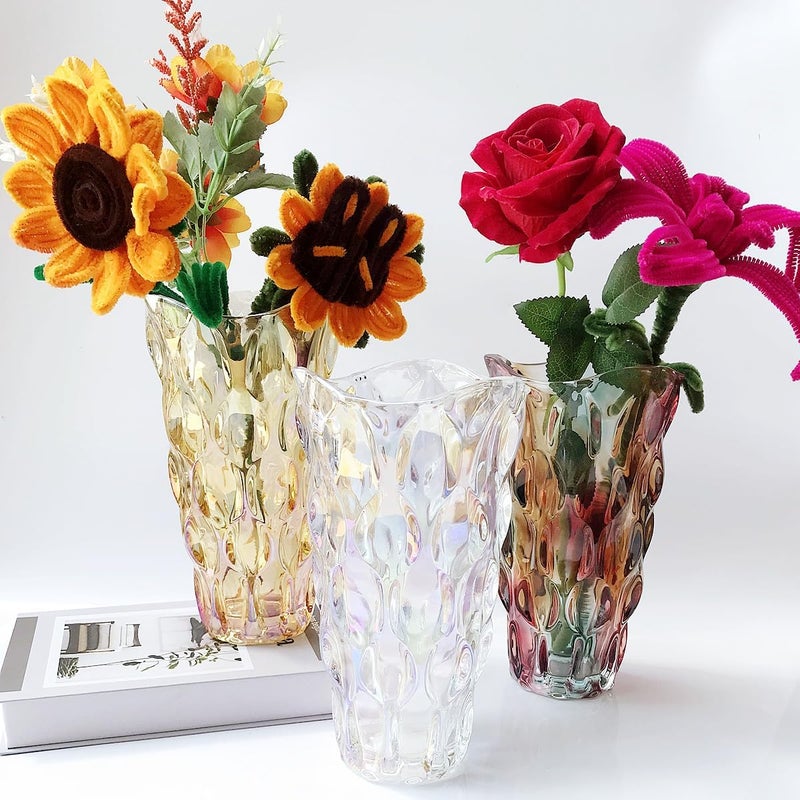 Eastern Rock Heavy Flower Glass Vase Thickened 3.5lb 9.5inch Sparkle vase Bohemian Style, for Centerpieces,Kitchen,Office, Wedding,Perfect Home Decor Glass Vase (Purple Light) - Image 4