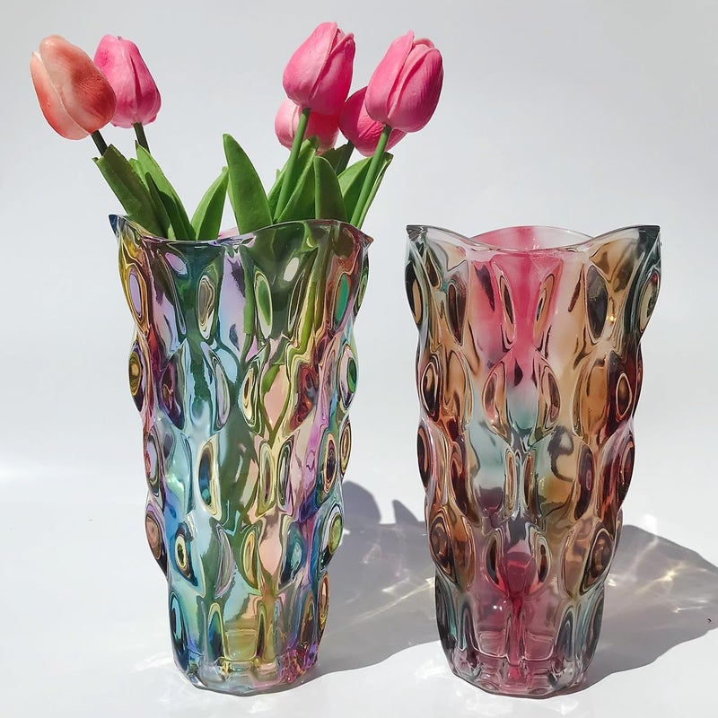 Eastern Rock Heavy Flower Glass Vase Thickened 3.5lb 9.5inch Sparkle vase Bohemian Style, for Centerpieces,Kitchen,Office, Wedding,Perfect Home Decor Glass Vase (Purple Light) - Image 5