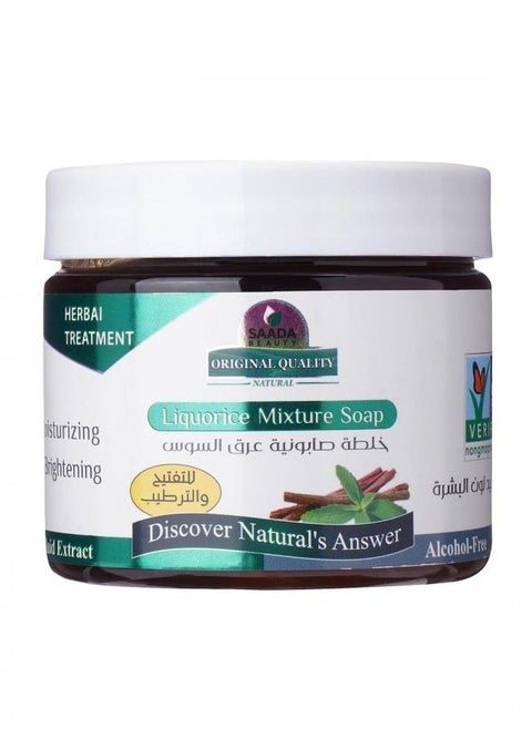 Licorice Soap - 400 ml It works to lighten and unify the skin tone, as it was specially formulated to lighten the skin and rejuvenate its youth.  It contains glabridin, a natural compound that elimina