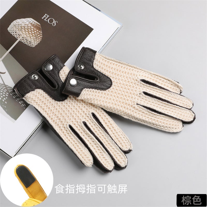 Motorcycle Gloves for Men and Women, Goatskin Harley Motorcycle Cycling, Spring & Fall Retro Driving, Touch Screen, Unlined, Woven Mesh, Breathable - Image 1