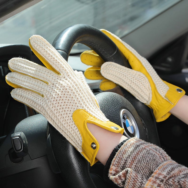 Motorcycle Gloves for Men and Women, Goatskin Harley Motorcycle Cycling, Spring & Fall Retro Driving, Touch Screen, Unlined, Woven Mesh, Breathable - Image 2