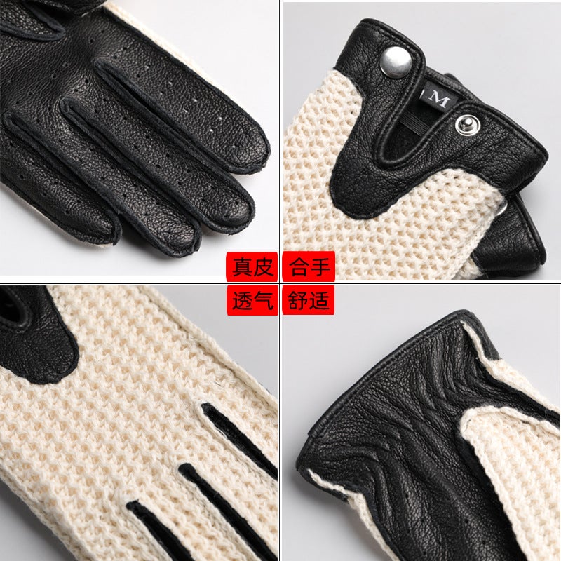 Motorcycle Gloves for Men and Women, Goatskin Harley Motorcycle Cycling, Spring & Fall Retro Driving, Touch Screen, Unlined, Woven Mesh, Breathable - Image 4