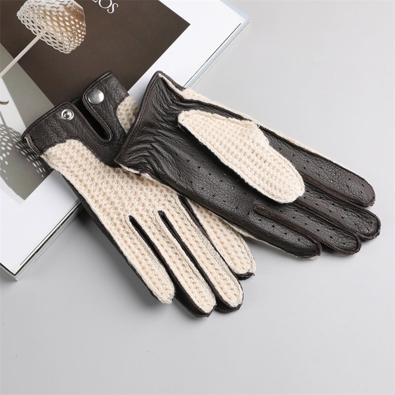 Motorcycle Gloves for Men and Women, Goatskin Harley Motorcycle Cycling, Spring & Fall Retro Driving, Touch Screen, Unlined, Woven Mesh, Breathable - Image 5