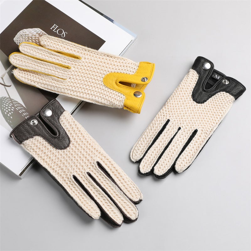Motorcycle Gloves for Men and Women, Goatskin Harley Motorcycle Cycling, Spring & Fall Retro Driving, Touch Screen, Unlined, Woven Mesh, Breathable - Image 3