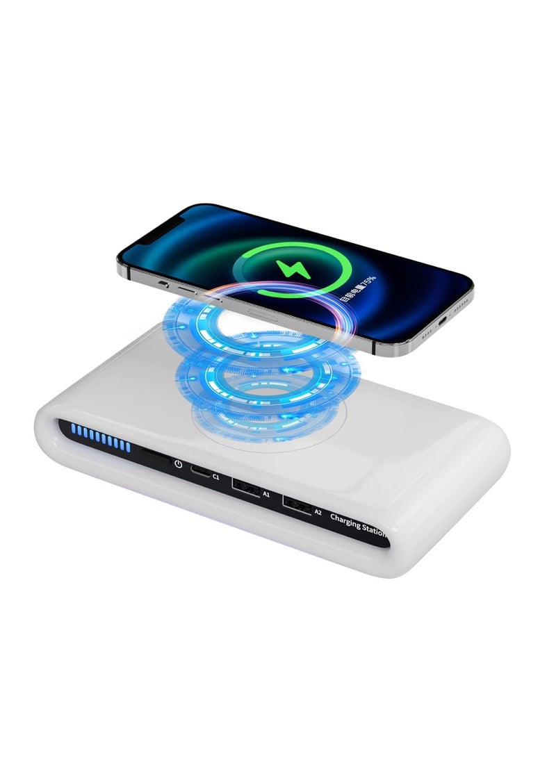 DIGI CORE 15W Wireless Charger 4IN1 Multi USB Port Charger Station Fast Charging With Colorful LED Light Wireless Phone Charger Magnetic Portable Charger Holder For Watch - Image 1