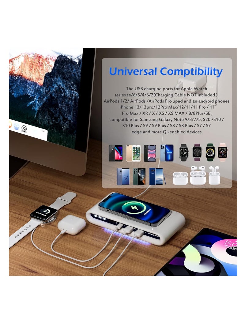 DIGI CORE 15W Wireless Charger 4IN1 Multi USB Port Charger Station Fast Charging With Colorful LED Light Wireless Phone Charger Magnetic Portable Charger Holder For Watch - Image 2