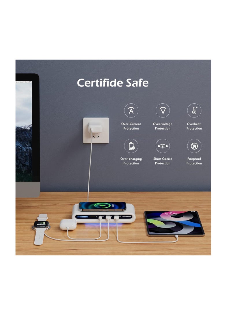 DIGI CORE 15W Wireless Charger 4IN1 Multi USB Port Charger Station Fast Charging With Colorful LED Light Wireless Phone Charger Magnetic Portable Charger Holder For Watch - Image 4