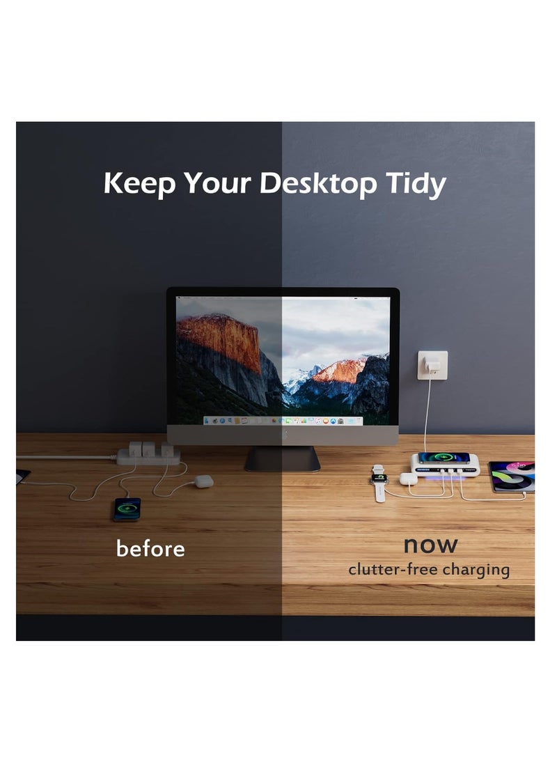 DIGI CORE 15W Wireless Charger 4IN1 Multi USB Port Charger Station Fast Charging With Colorful LED Light Wireless Phone Charger Magnetic Portable Charger Holder For Watch - Image 3