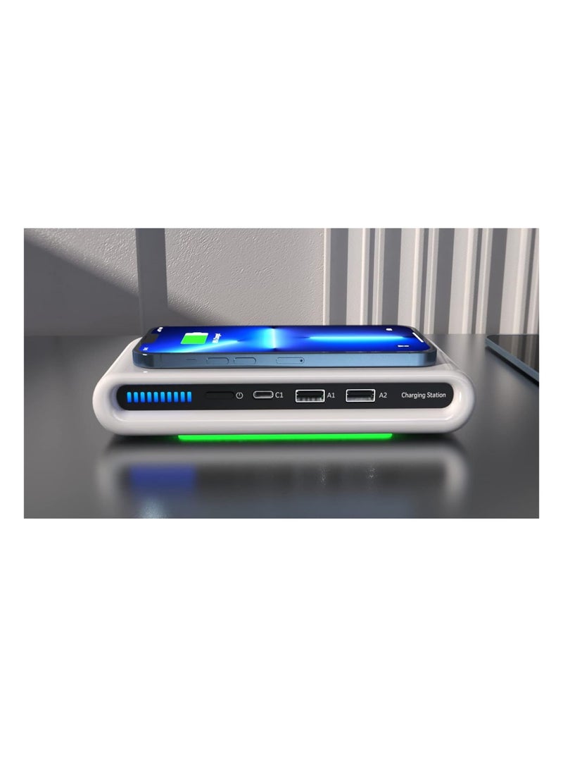 DIGI CORE 15W Wireless Charger 4IN1 Multi USB Port Charger Station Fast Charging With Colorful LED Light Wireless Phone Charger Magnetic Portable Charger Holder For Watch - Image 5