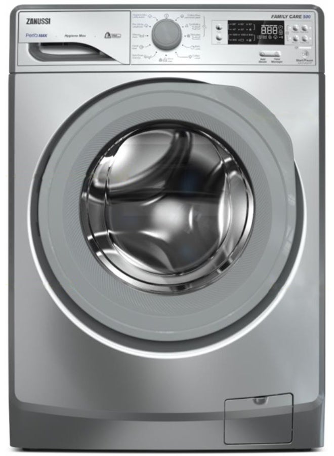 زانوسي غسالة ملابس أوتوماتيكية (بيرلاماكس)، تحميل أمامي، برنامج رقمي متعدد، بخار برو وايت، 6 كجم، فضي - ZWF6240SG5