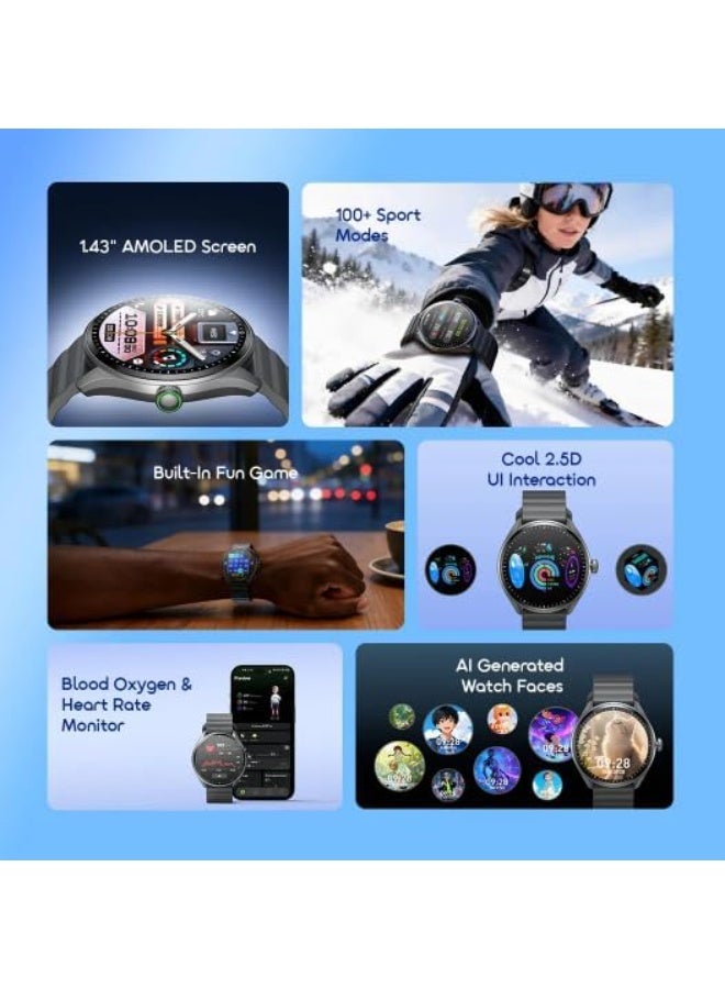 Oraimo 300 mAh Watch Nova 2R Lite Smart Watch (OSW-824) - 1.43" AMOLED Display, Bluetooth Calling, 100+ Sports Modes, IP68 Waterproof, Heart Rate & SpO2 Tracker - Black Graphite Black black - Image 5