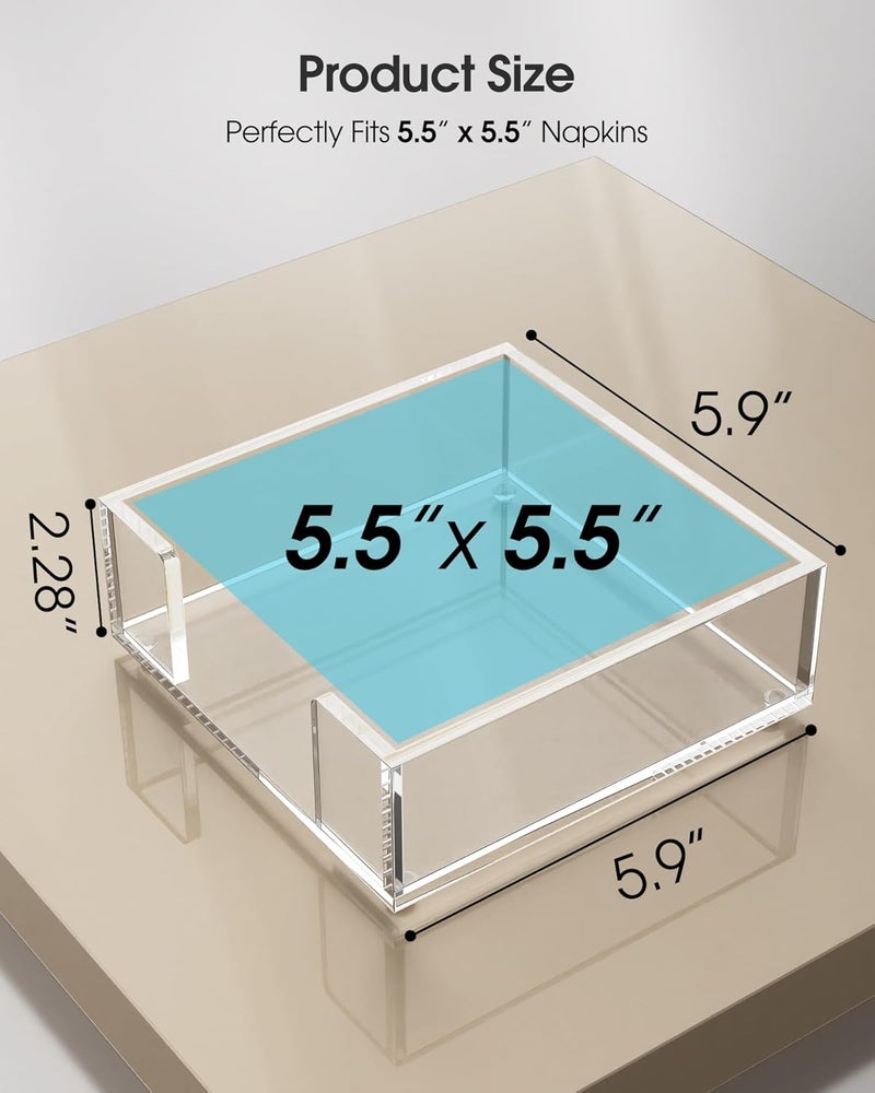 MaxGear Acrylic Napkin Holder for Table, Clear Guest Towel Holder, Beverage Buffet Paper Napkin Caddy for Bar, Party, Dinner, Kitchen & Dining Room, Bathroom, Perfect for 5.5 x 5.5 inches Napkins - Image 4