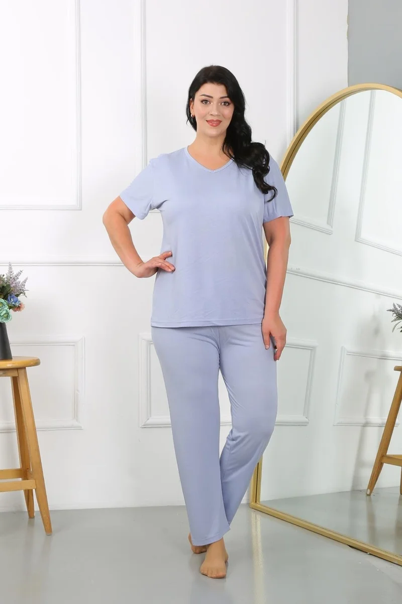 اكبينيز Women's Plus Size Short Sleeve Combed Cotton Pajama Set Lilac 202405