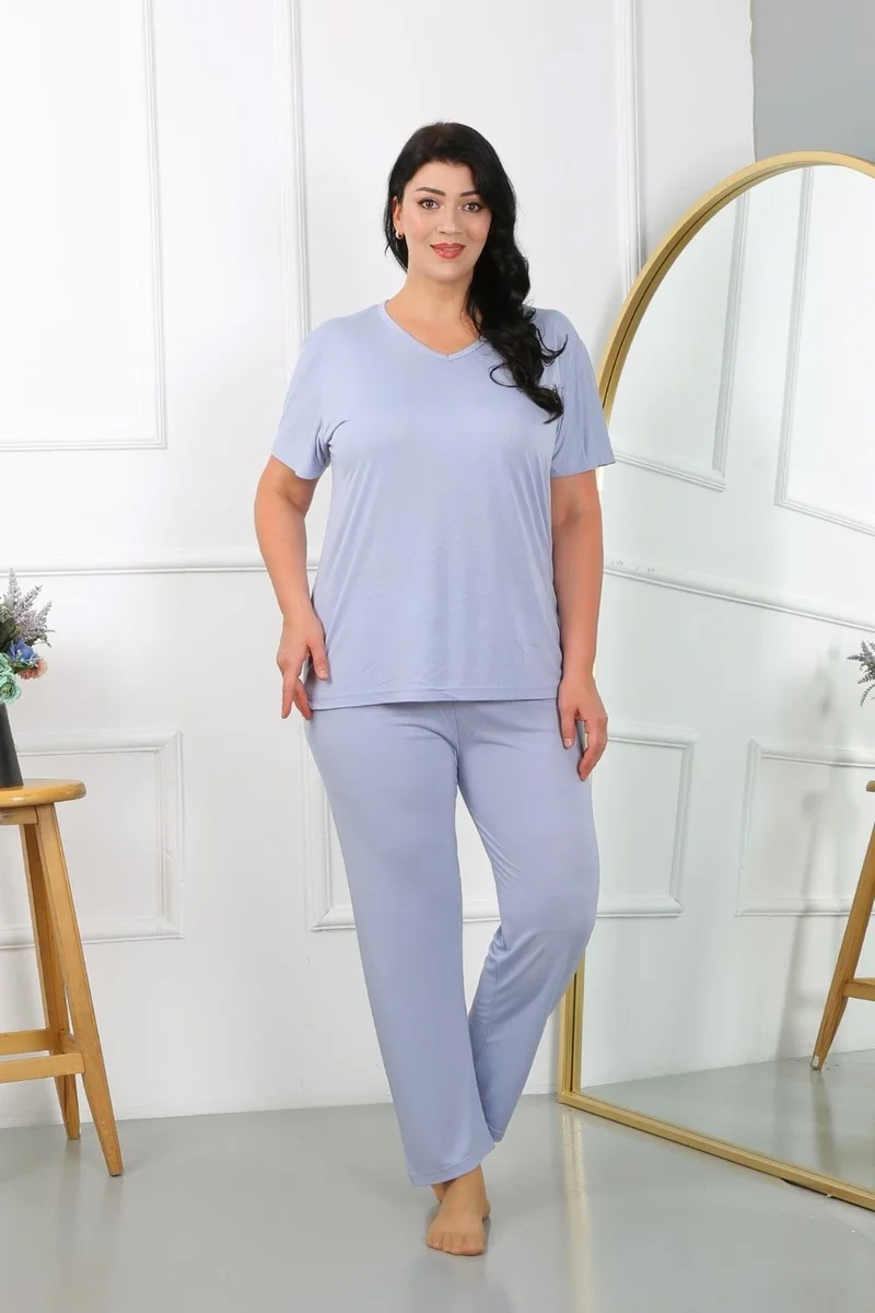 اكبينيز Women's Plus Size Short Sleeve Combed Cotton Pajama Set Lilac 202405
