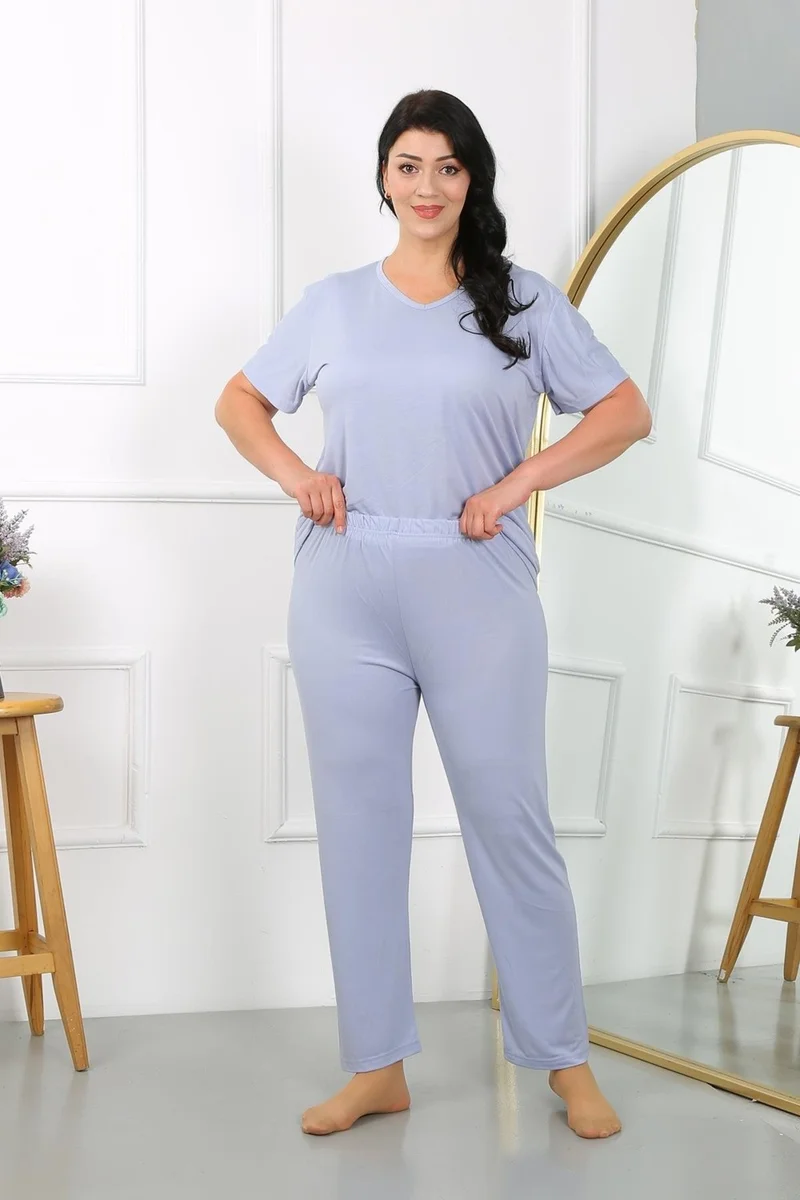 اكبينيز Women's Plus Size Short Sleeve Combed Cotton Pajama Set Lilac 202405