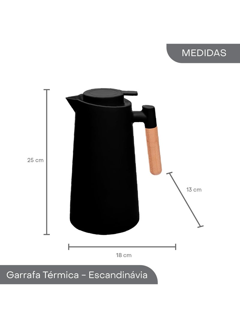 Thermal Coffee Carafe - 34oz / 1L Insulated Carafe with Wood-Style Handle - Image 3