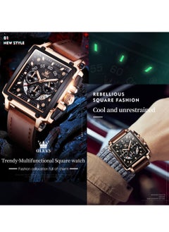 OLEVS OLEVS Men's Leather Multifunction Watch Quartz Classic Square Watch 9919  - Image 3
