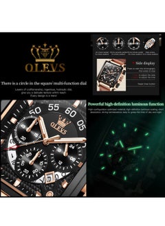 OLEVS OLEVS Men's Leather Multifunction Watch Quartz Classic Square Watch 9919  - Image 4