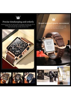 OLEVS OLEVS Men's Leather Multifunction Watch Quartz Classic Square Watch 9919  - Image 5