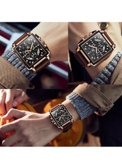 OLEVS OLEVS Men's Leather Multifunction Watch Quartz Classic Square Watch 9919  - Image 2